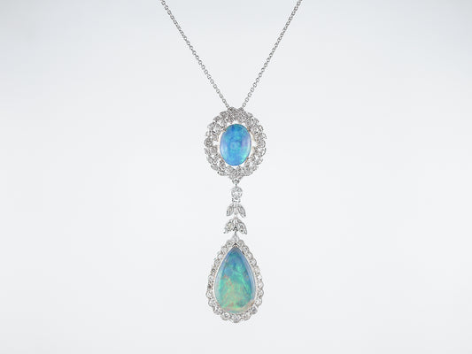 Necklace Modern 3.16 Oval & Pear Cut Opals & .63 Round Brilliant Cut Diamonds in 18K White Gold