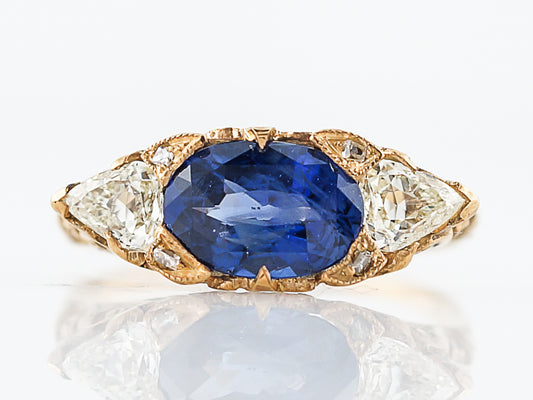 2 Carat Blue Sapphire Ring w/Trilliant Cut Diamonds