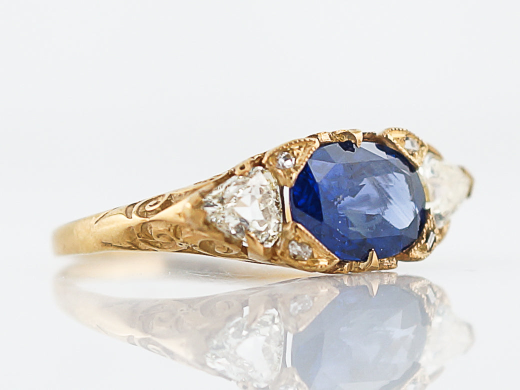 2 Carat Blue Sapphire Ring w/Trilliant Cut Diamonds