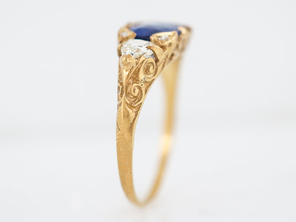 2 Carat Blue Sapphire Ring w/Trilliant Cut Diamonds