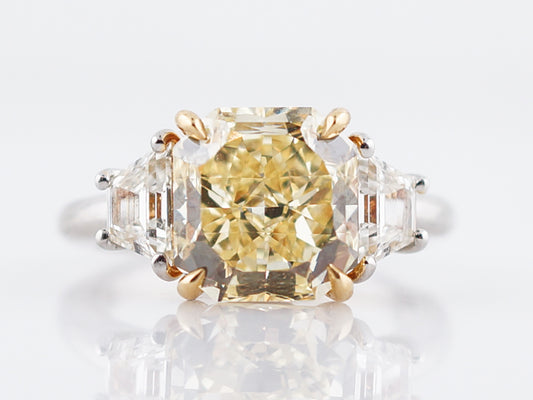 Engagement Ring Modern GIA 4.13 Modified Brilliant Cut Fancy Intense Yellow Diamond in Platinum