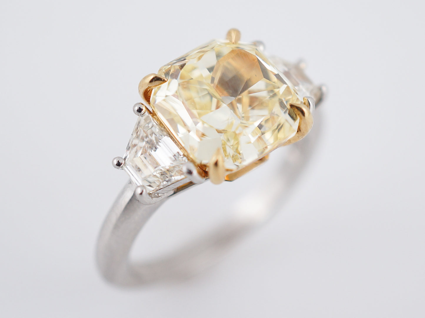 Engagement Ring Modern GIA 4.13 Modified Brilliant Cut Fancy Intense Yellow Diamond in Platinum