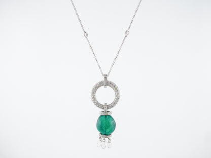 ***RTV***Necklace Modern 17.04 Emerald & 6.52 Round Brilliant Cut Diamonds in 18K White Gold