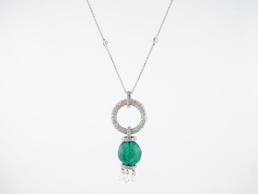 ***RTV***Necklace Modern 17.04 Emerald & 6.52 Round Brilliant Cut Diamonds in 18K White Gold
