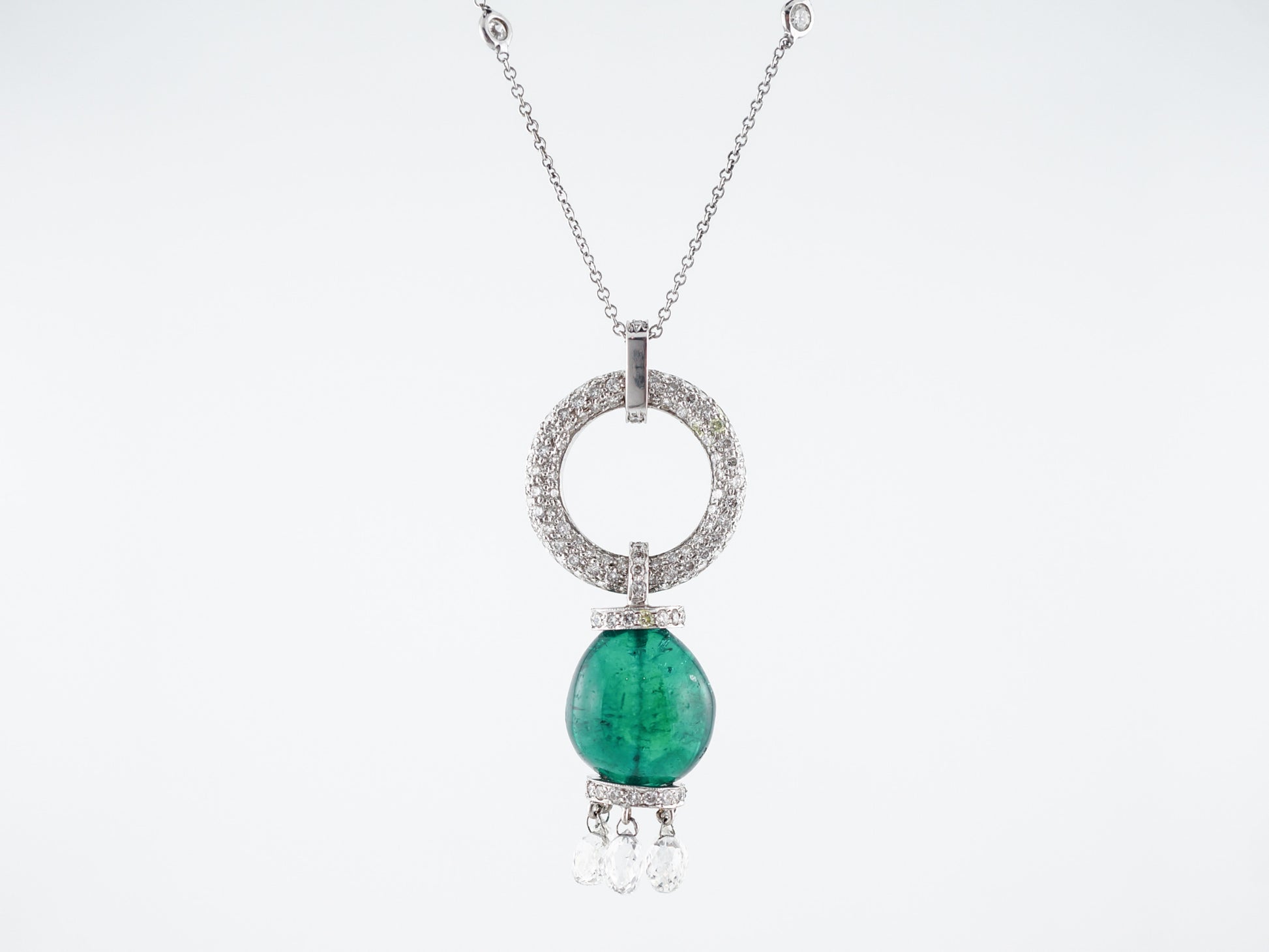 Necklace Modern Carved Emerald Round Brilliant Cut