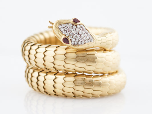 ***RTV***Snake Bracelet Modern 1.22 Round Brilliant Cut Diamonds in 18K Yellow Gold