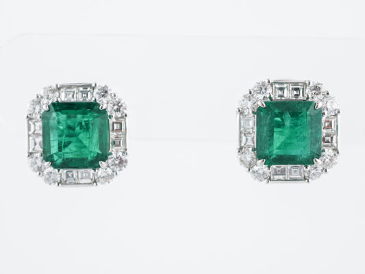 Earrings Modern 7.46 Square Step Cut Emeralds in Platinum