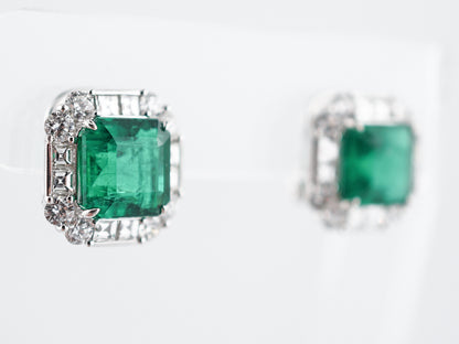 Earrings Modern 7.46 Square Step Cut Emeralds in Platinum