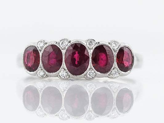 **RTV 1/10/19**Right Hand Ring Modern 1.55 Oval Cut Rubies in Platinum