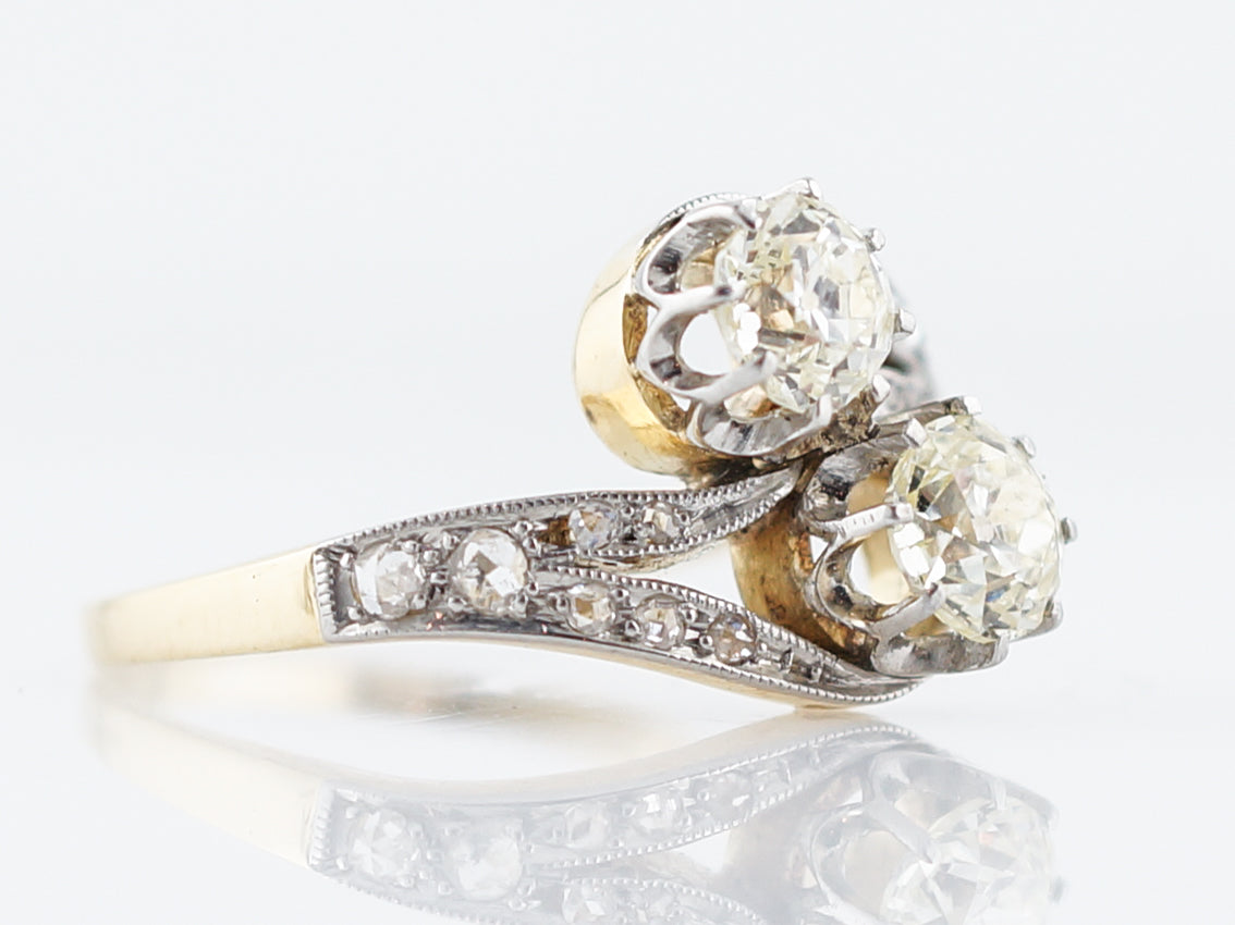 ***RTV***Antique Right Hand Ring Edwardian .76 Old Mine Cut Diamonds in Platinum & 18K Yellow Gold