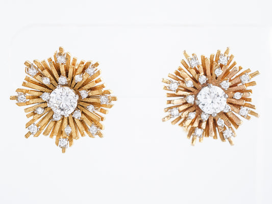 Earrings Modern 1.32 Round Brilliant Cut Diamonds in 18k Yellow Gold