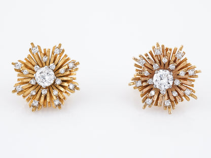 Earrings Modern 1.32 Round Brilliant Cut Diamonds in 18k Yellow Gold