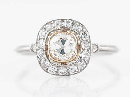 Engagement Ring Modern .72 Old Mine Cushion Cut Diamond in Platinum & 14k Rose Gold