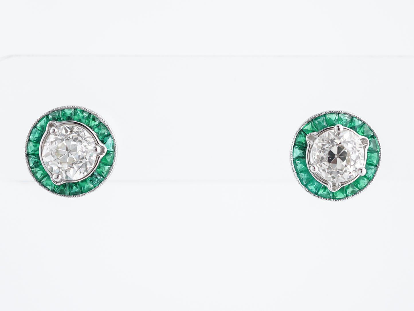 **RTV 1/10/19**Earrings Modern 1.83 Old Mine Cut Diamonds & .77 French Cut Emeralds in Platinum