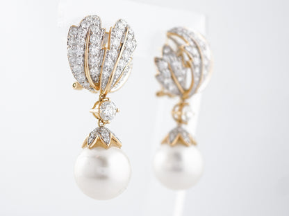 Earrings Modern South Sea Pearls & 8.20 Round Brilliant Cut Diamonds in 18K Yellow and White Gold