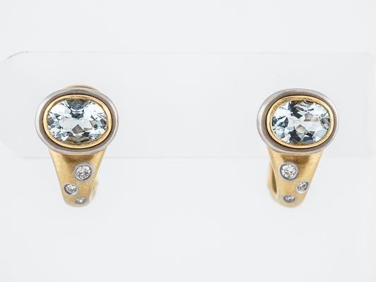 Modern Earrings 1.38 Oval Cut Aquamarine & Diamonds in 18k Yellow Gold & Platinum