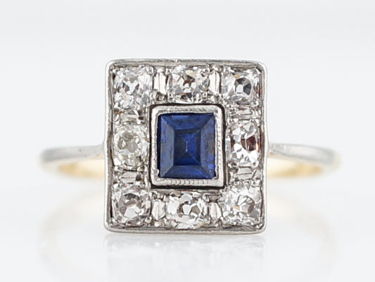 ***RTV 5/23/19***Antique Right Hand Ring Art Deco .17 Square Step Sapphire in 18K Yellow Gold & Platinum