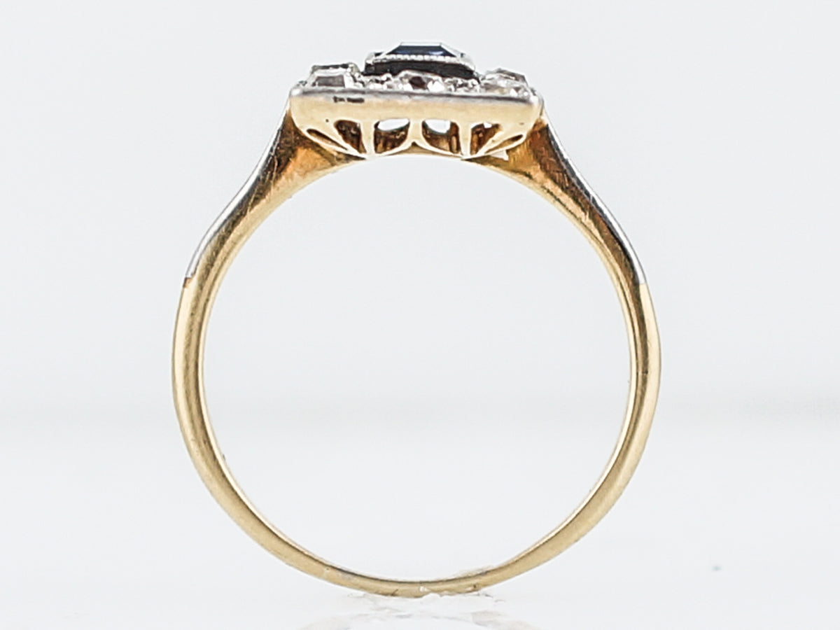 ***RTV 5/23/19***Antique Right Hand Ring Art Deco .17 Square Step Sapphire in 18K Yellow Gold & Platinum