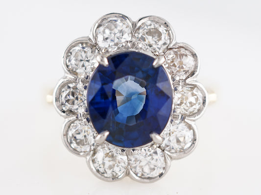 Edwardian Cushion Sapphire & Halo Diamond Engagement Ring