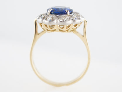 Edwardian Cushion Sapphire & Halo Diamond Engagement Ring