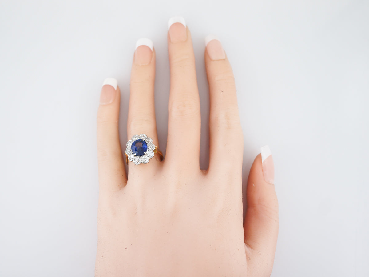 Edwardian Cushion Sapphire & Halo Diamond Engagement Ring