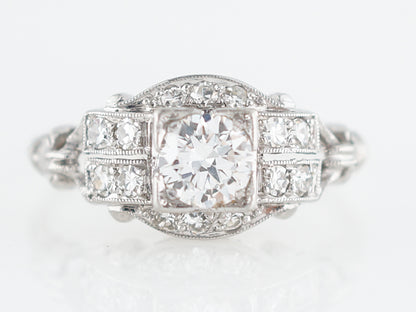 Antique Engagement Ring Art Deco .47 Round Brilliant Cut Diamond in Platinum