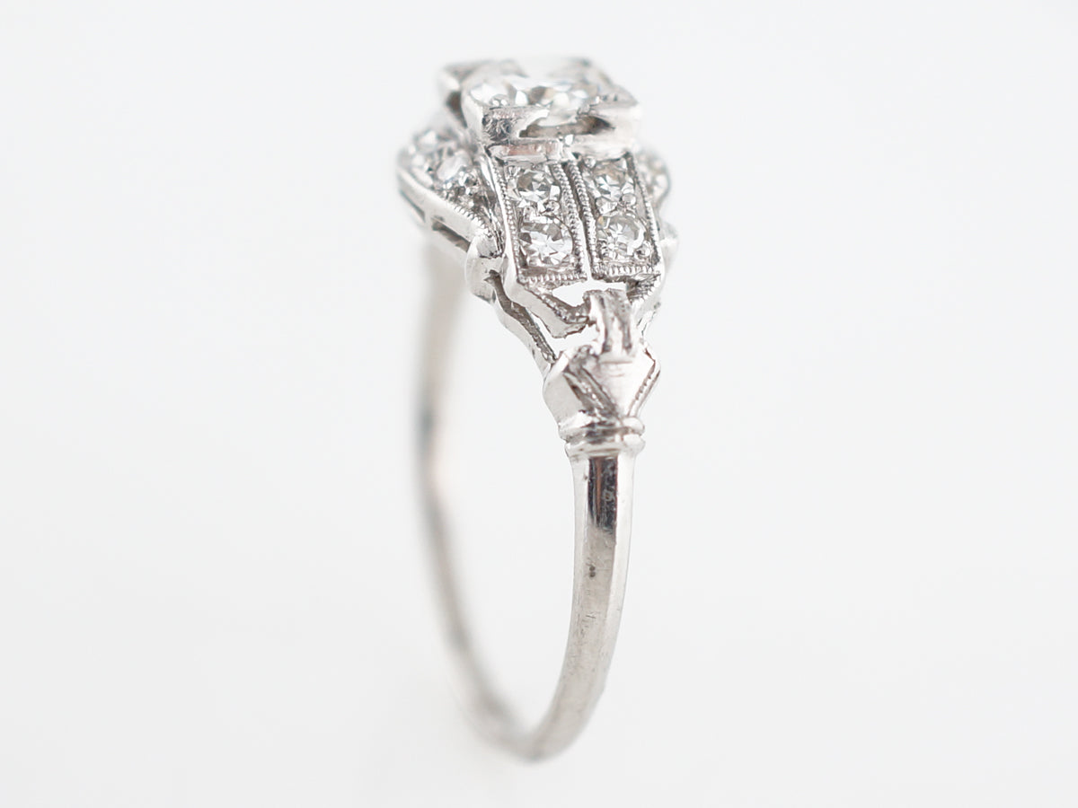 Antique Engagement Ring Art Deco .47 Round Brilliant Cut Diamond in Platinum