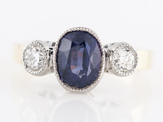 Vintage Engagement Ring Retro 2.33 Oval Cut Sapphire in 18k Yellow Gold & Platinum