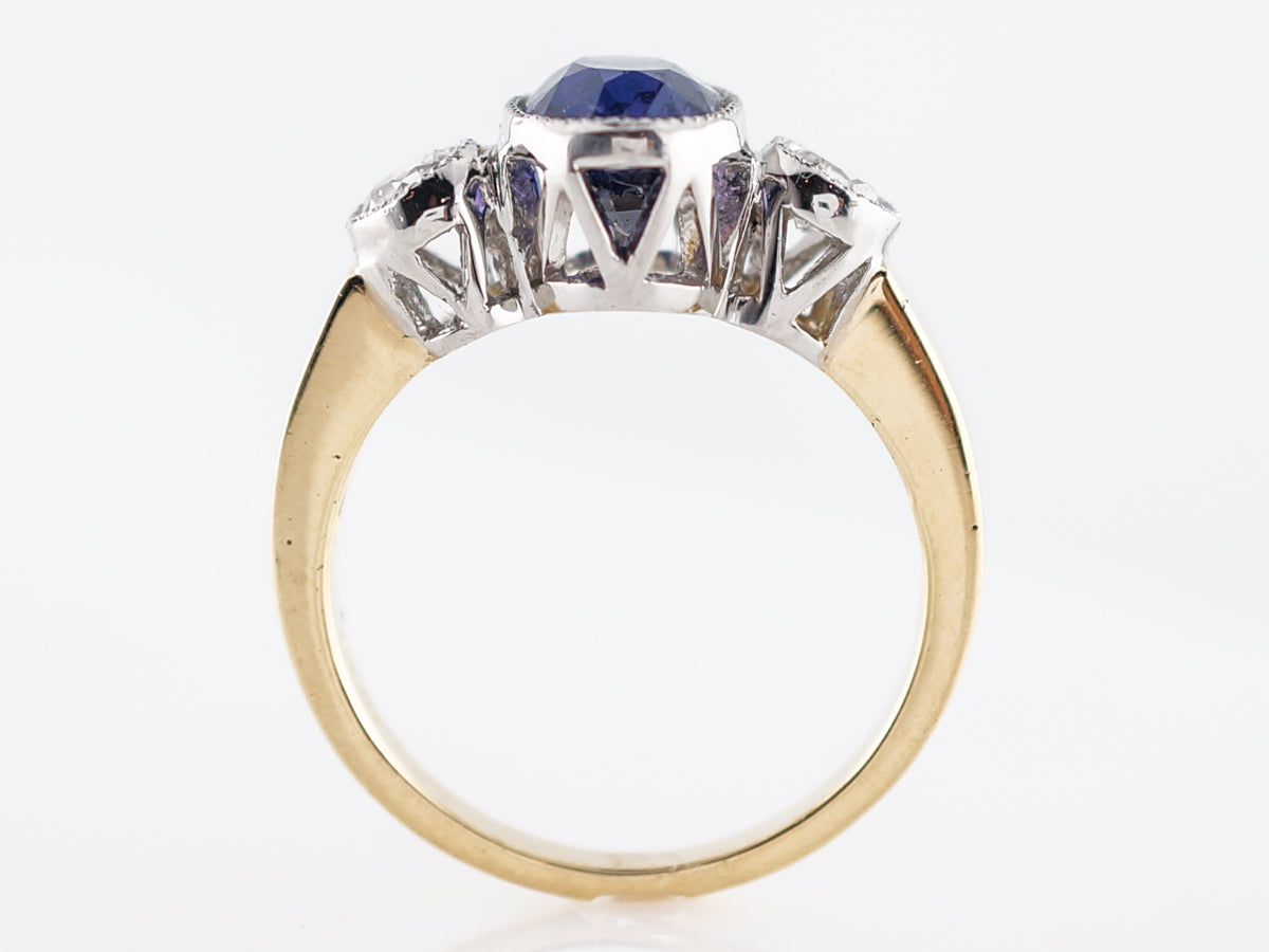 Vintage Engagement Ring Retro 2.33 Oval Cut Sapphire in 18k Yellow Gold & Platinum