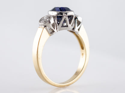 Vintage Engagement Ring Retro 2.33 Oval Cut Sapphire in 18k Yellow Gold & Platinum