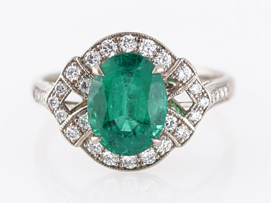 Right Hand Ring Modern 1.89 Oval Cut Emerald in 18k White Gold