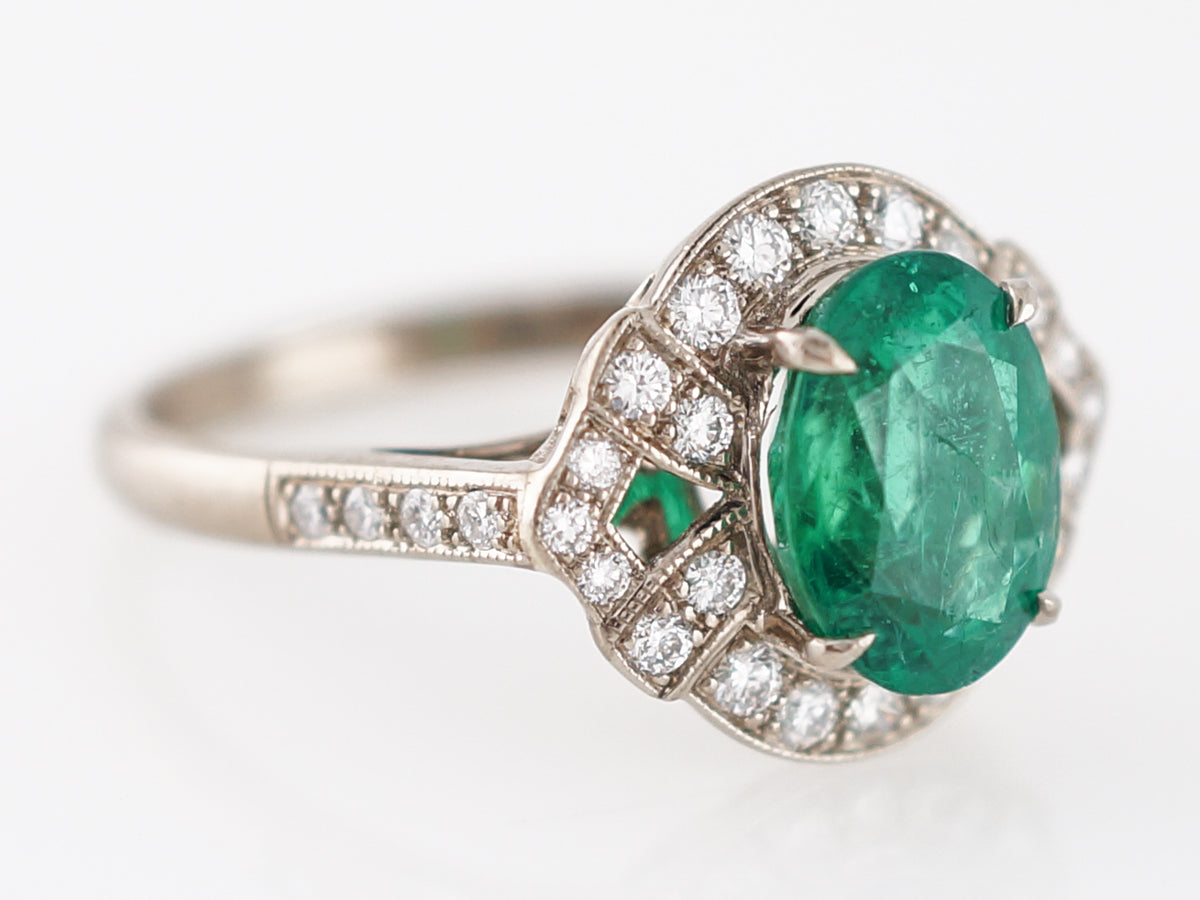 Right Hand Ring Modern 1.89 Oval Cut Emerald in 18k White Gold