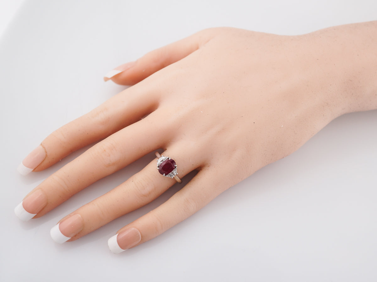 Right Hand Ring Modern Oval Cut Ruby in Platinum – Filigree