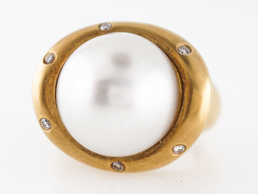 Vintage Cocktail Ring Mid-Century South Sea Pearl in 18k Yellow Gold