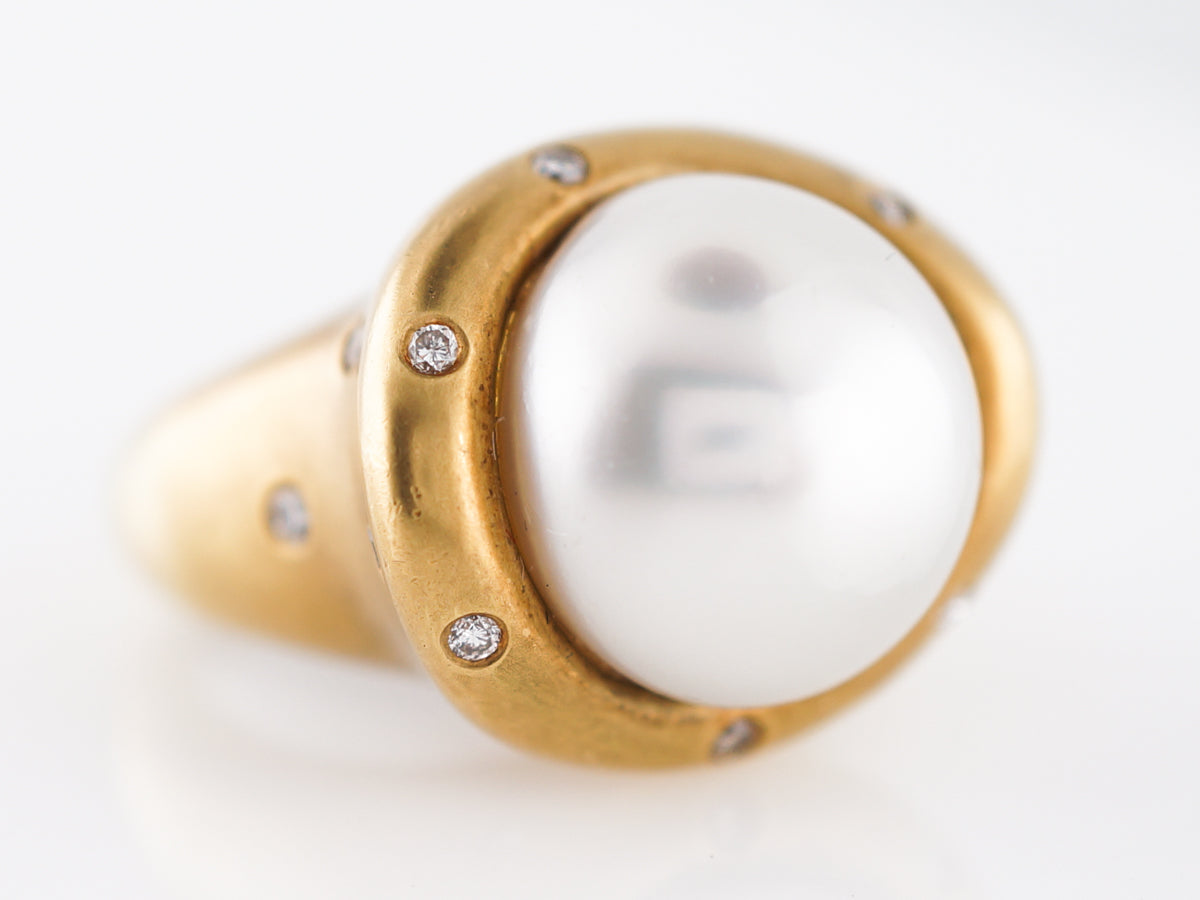 Vintage Cocktail Ring Mid-Century South Sea Pearl in 18k Yellow Gold