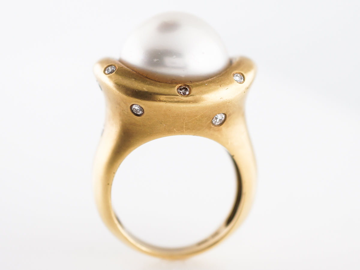 Vintage Cocktail Ring Mid-Century South Sea Pearl in 18k Yellow Gold