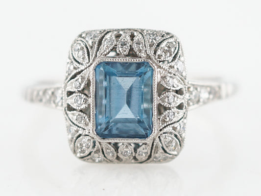 Cocktail Ring Modern .64 Emerald Cut Aquamarine in Platinum
