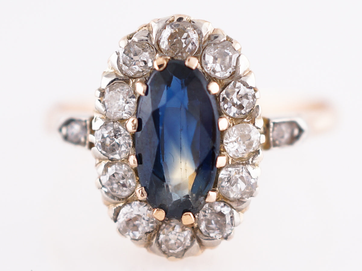 Antique Engagement Ring Victorian 1.00 Oval Cut Sapphire in 14k Yellow Gold