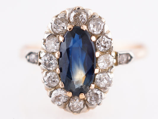 Antique Engagement Ring Victorian 1.00 Oval Cut Sapphire in 14k Yellow Gold