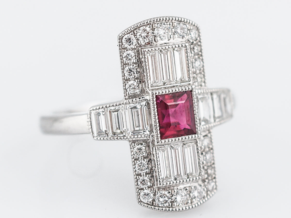 ***RTV 5/23/19***Right Hand Ring Modern .37 Square Cut Ruby in Platinum
