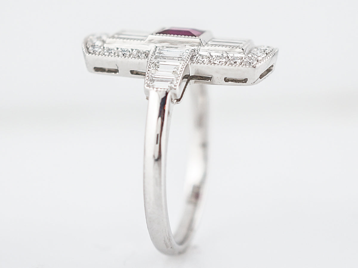***RTV 5/23/19***Right Hand Ring Modern .37 Square Cut Ruby in Platinum