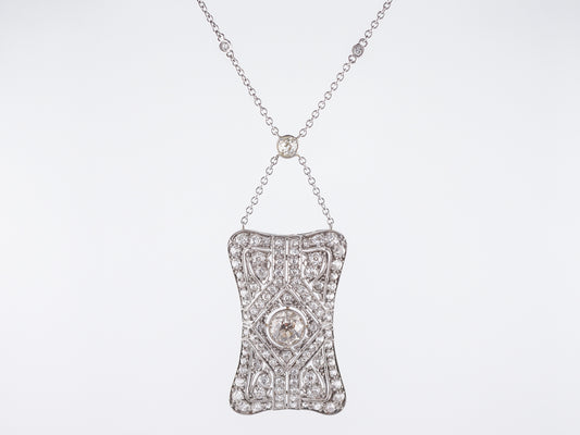 Antique Necklace Art Deco 5.08 Old European Cut Diamonds in 18k White Gold & Platinum