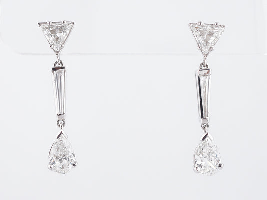 Vintage Earrings Retro 1.65 Pear Cut Diamond in 18k White Gold