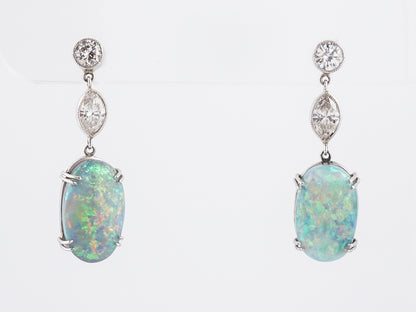 Earrings Dangle Drop Modern 4.50 Oval Cut Opal & Diamonds in Platinum