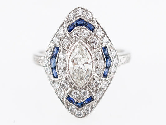 Right Hand Ring Modern .54 Marquise Cut Diamond in Platinum