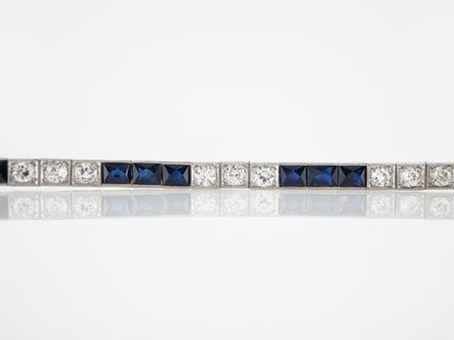 Antique Bracelet Art Deco 2.99 Old European Cut Diamonds & 7.60 French Cut Sapphire in Platinum