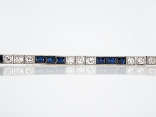 Antique Bracelet Art Deco 2.99 Old European Cut Diamonds & 7.60 French Cut Sapphire in Platinum