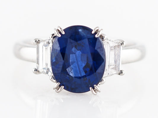 Engagement Ring Modern 3.43 Oval Cut Sapphire in Platinum