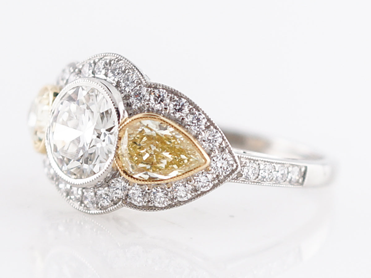 Engagement Ring Modern 2.48 Old European & Pear Cut Diamonds in Platinum