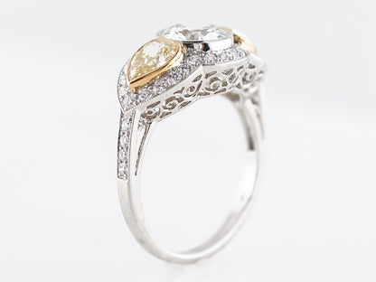 Engagement Ring Modern 2.48 Old European & Pear Cut Diamonds in Platinum